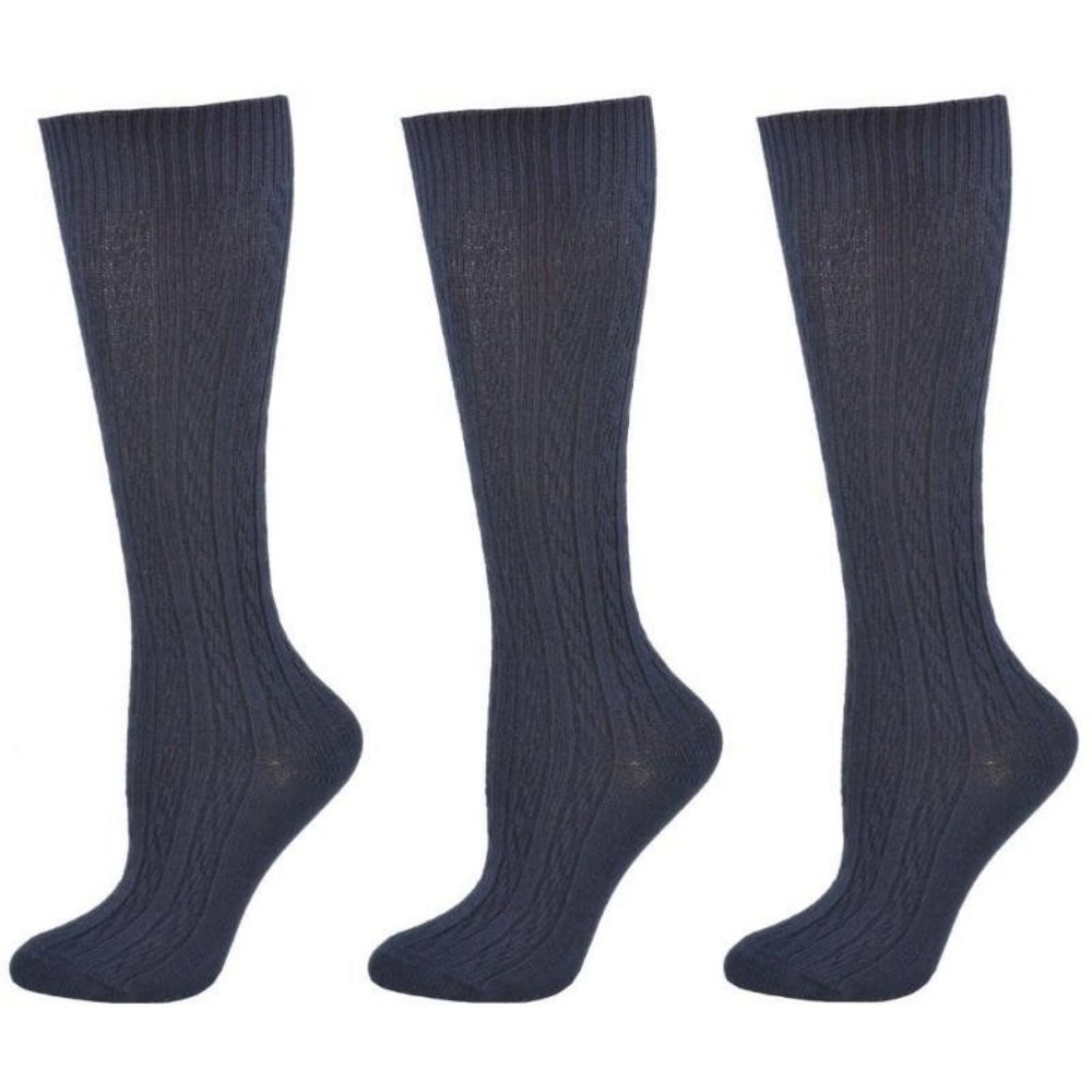 Classic Cable Knit Cotton Knee High 3 Pair Socks